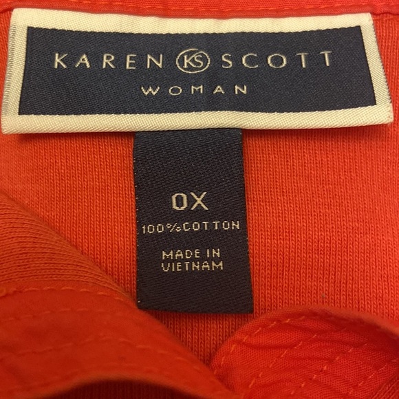 Karen Scott Women’s Orange Quarter Sleeves Pullover Button Collar Polo Shirt - Picture 5 of 6